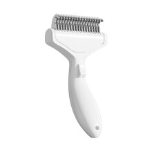 Pet Hair Removal Comb With Stainless Steel Detangler-White