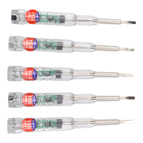 5-Piece Multi-Functional Electrical Tester Pen with LED Light, 24-250V