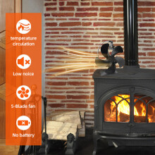5-Blades Heat Powered Stove Fan Fireplace Fan, Quiet, Eco-Friendly, Red & Green