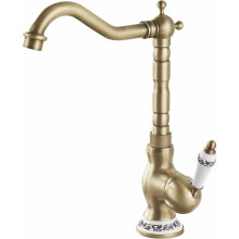 Brass Construction Kitchen Faucet, Ceramic Lever 360 Rotatable Spout with Rust Resistant Finish and Tall Arc Design, Antique Faucet Swivel Spout for