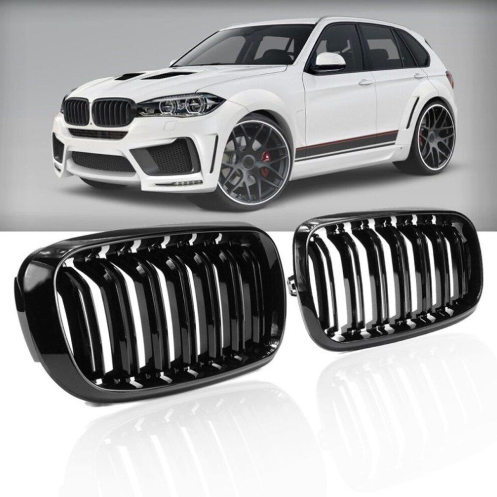 Front Kidney Grille Assembly For Bmw X5 X6 G05 F15, Glossy Double Slats Reinforced Composite Grille With Sleek And Stylish Design, Front Grill Black 9358999467788