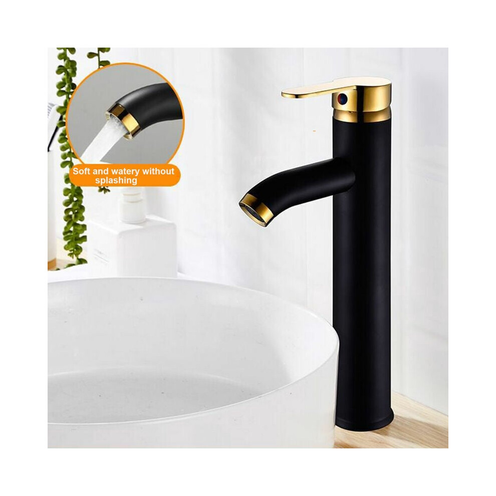 Matte Black Finish Vessel Sink Faucet, Rust Resistant Modern Bathroom Faucet With Gold Handles, Ensuring Easy Installation And Unmatched Quality 9340959618002