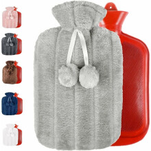 XXL warmtekussen met imitatiebont hoes voor een warme metgezel, gecertificeerde, niet-giftige warmwaterkruik met een inhoud van 2 liter.