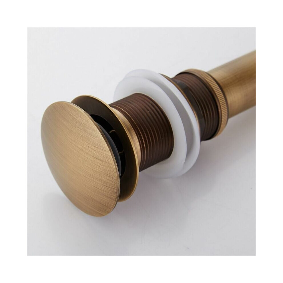 Pop Up Drain Stopper For Sinks Without Overflow Hole, Solid Brass Construction Ensures Strength And Oxidation Resistance, Antique Brass Finish Offers 9433291777978