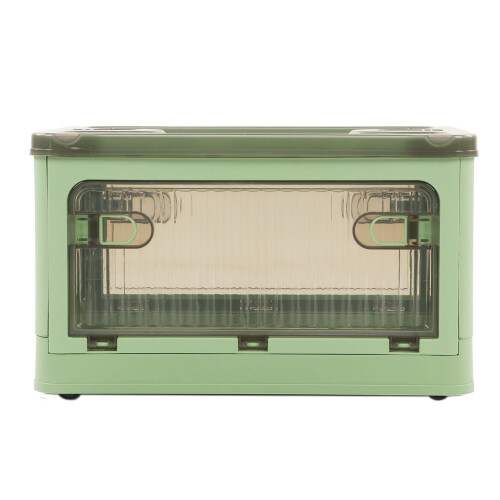 Multifunction Storage Basket, Stackable Foldable Bin with Removable Wheels, Collapsible Organizer Featuring 5-Side Access and Translucent Plastic