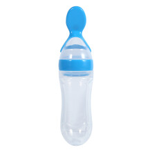 Babynahrungslöffel mit Silikonkörper, Quetschflasche mit Löffel für kontrollierte Fütterung, Silikon-Quetschflasche mit integriertem