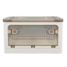 Folding Storage Box with Removable Wheels, Stackable Plastic Storage Bin with 5 Sides Can Be Opened Rounded Corner Design for Living Room Bedroom