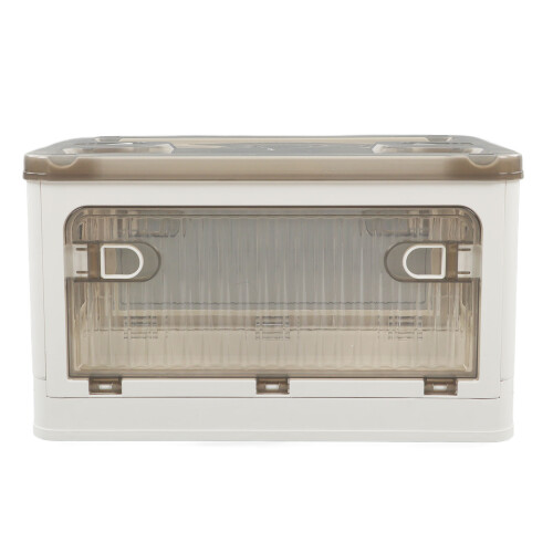 Folding Storage Box with Removable Wheels, Stackable Plastic Storage Bin with 5 Sides Can Be Opened Rounded Corner Design for Living Room Bedroom