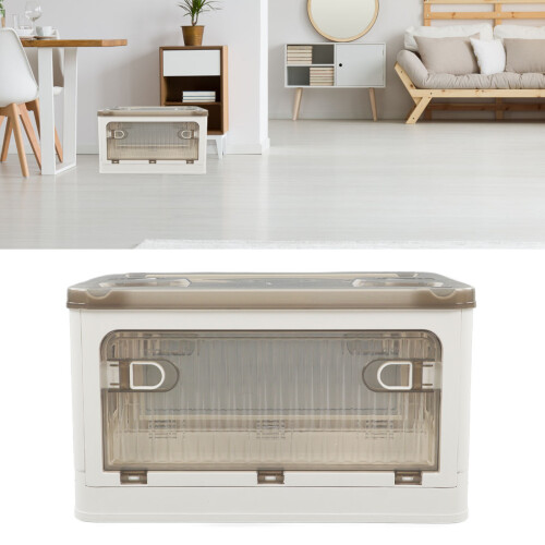 Folding Storage Box with Removable Wheels, Stackable Plastic Storage Bin with 5 Sides Can Be Opened Rounded Corner Design for Living Room Bedroom 1