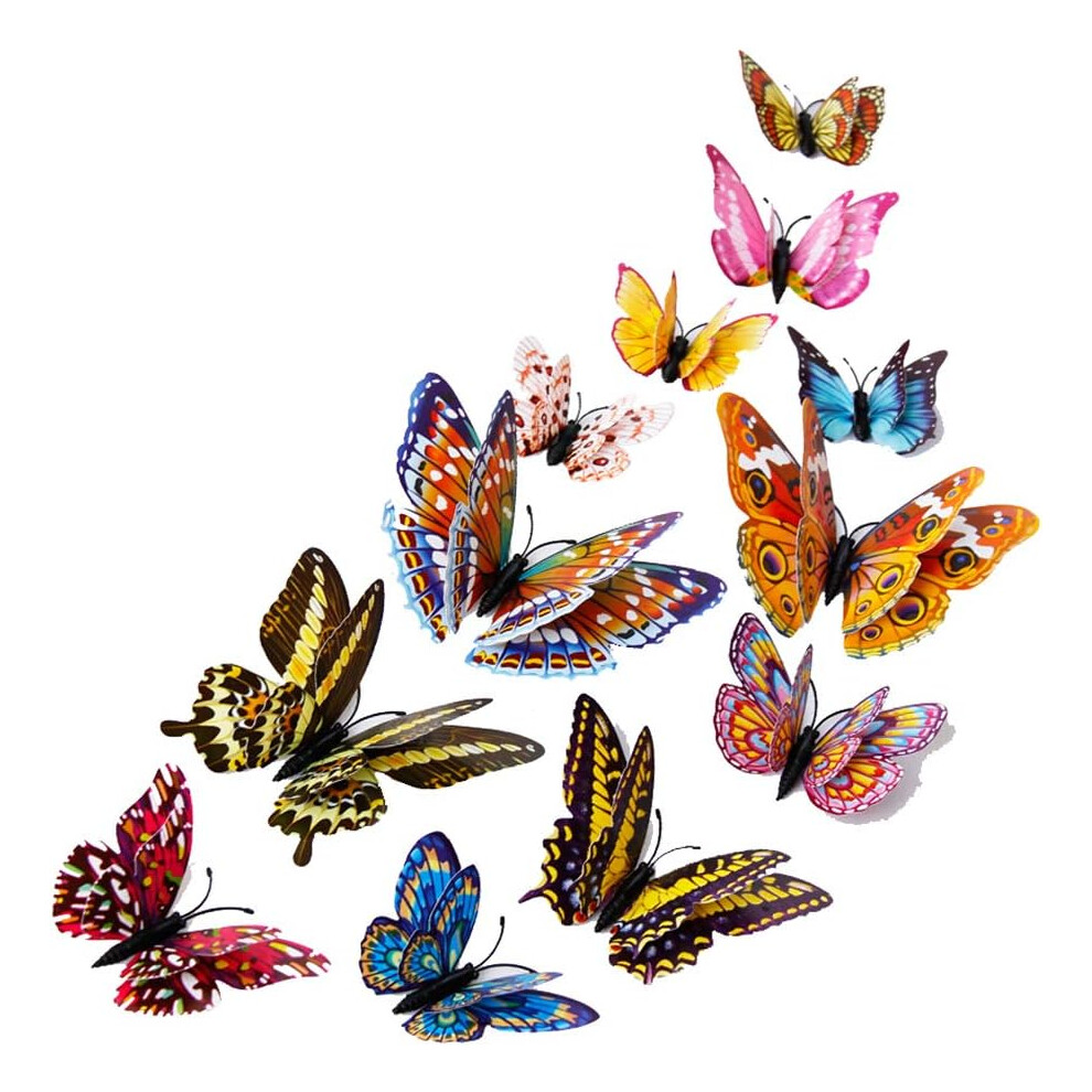Reusable Butterfly Wall Art, 3D Butterfly Wall Stickers, Waterproof, with Balloon Glue Dots, for Kids Room, Wedding Decor, 24PCS