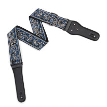 Cinghia per chitarra in nylon ricamata blu/grigia, lunghezza 98-155 cm, con plettro e fibbia antiscivolo