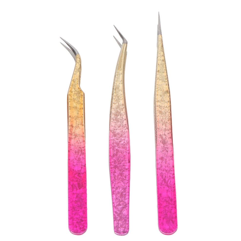 3pcs Gradient Color Nail Tweezers Set for Rhinestones and Stickers