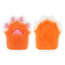 Furry Plush Cats Paws Gloves For Adult Teens Festival-Orange