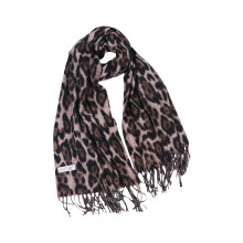 Fringed Winter Scarf Leopard Print Design-Light brown leopard