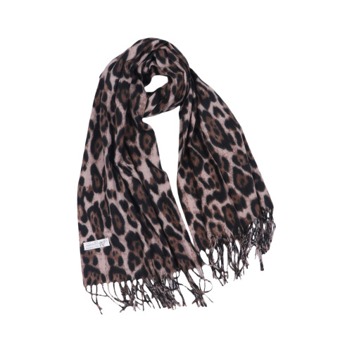 Fringed Winter Scarf Leopard Print Design-Light brown leopard