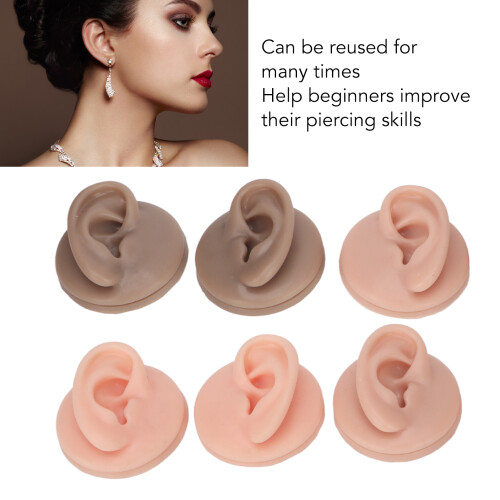 3 Pairs Soft Silicone Ear Models for Piercing Practice and Earring Display 2