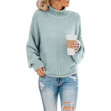 Hudvenlig strikket materiale sweater til kvinder, pullover rullekrave oversized sweatere flagermuse lange ærmer, løs chunky strik jumper med