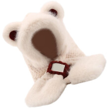 Chapeau écharpe en peluche d'hiver avec oreille d'ours,-Beige