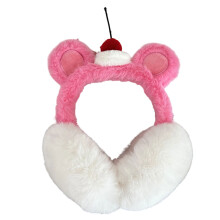 Cache-oreilles ours cerise dessin animé, peluche à la-Rose foncé