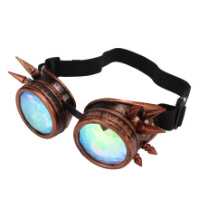 Regenbogen-Kaleidoskop-Rave-Brille mit Kristallglas, verstellbar, Steampunk-Look in Lila-Bronze