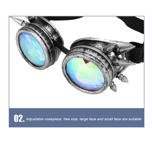 Halloween Kaleidoscope Rave Goggles Rainbow Crystals Adjustable Psychedelic Silver 2