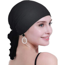 Pre-Tied Turban Cap for Women, Easy to Wear Adjustable Headwear with Elastic Band, Sensitive Scalp Friendly Bamboo Cotton Fabric, Multi-Use Headwear
