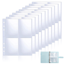 Clear Plastic Insert Pages for 6 Ring A5 Binder, Top Loading 4 Pocket Double-Sided Sheet Protectors for Photocard Sticker Organizer, Tear-Resistant