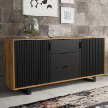 Sideboard 140cm Blackridge - Dark Oak with Black Fluted Doors & Drawer