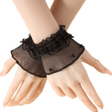 Lace Trim Arm Sleeves Ruffle Wrist Cuffs Decorative-Black