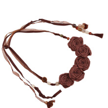 Elegant Rose Flower Waist Belt Soft Polyester Waist Rope-Coffee