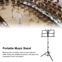 Adjustable Foldable Music Stand for Guitar Players - Portable Black Iron
