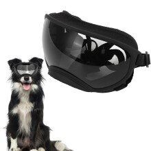 Occhiali da sole per cani grandi taglia UV antipolvere e antivento, con cinturino regolabile, colore nero/grigio