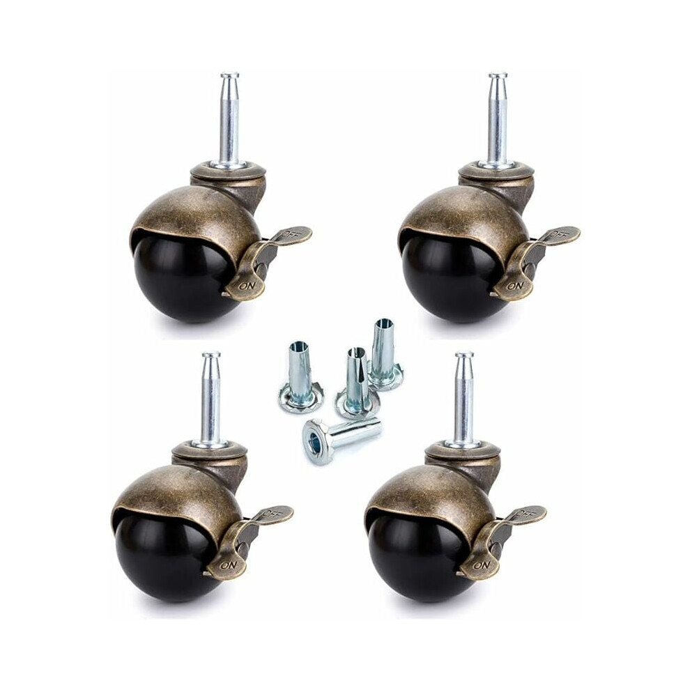 Ball Casters Wheels Antique Gold, Smooth Quiet Movement Furniture Caster Set With Brake Mechanism For Stationary Position On Kitchen Cart Laundry 9004841500171