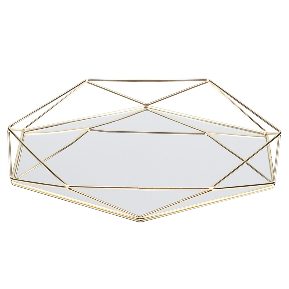 Mirror Decorative Tray, Metal Clear Glass Vanity Organizer With Mirror Surface, Multipurpose Jewelry Display Tray For Dresser Bathroom Coffee Gold 9009791856583