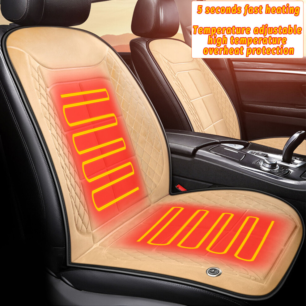 (Beige) Car Heating Seat Cushion Car Heating 12V24v Seat Car Cushion Winter Warm Heating Seat Cushion Beige 7903971424444