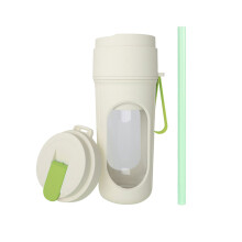(Green) Portable Rechargeable Mini Blenders Two Lids Travel Juicer With Straw And Stirring Function