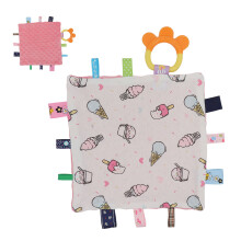 Niedliches Baby-Wellnesshandtuch mit Silikonbeißring – 25x25cm, Velours-Eistropfen-Design