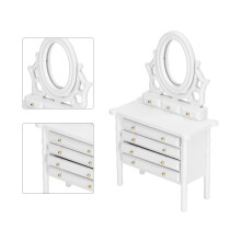 Toilette in miniatura in scala 1:12 con tavolo con specchio in legno bianco
