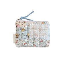Quilted Cotton Coin Purse with Stylish Touch Small-Blue