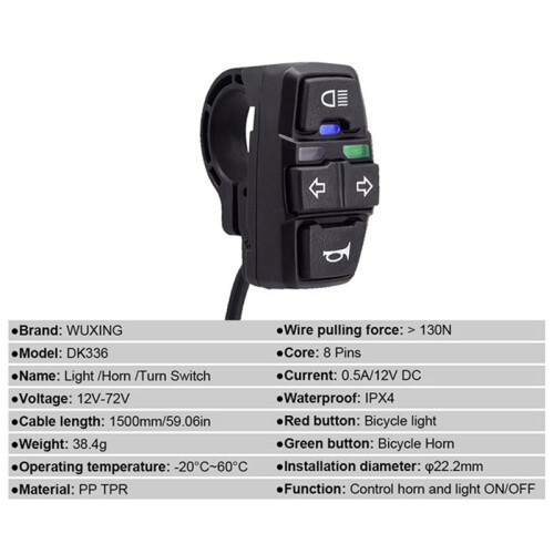 Bicycle Lithium Battery Modification Accessories DK336 Three-In-One  36V48V Horn Headlight Turn 2