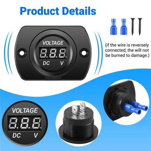12V-24V Waterproof Car Motorcycle LED Digital Display Voltmeter Voltage Meter Black 1