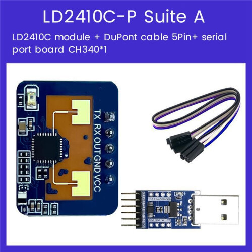 LD2410C 24G  Human Presence Sensor+CH340 Adapter FMCW  Millimeter Wave Motion Detection Module DC5V 1