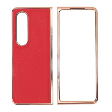 Husă de protecție cu balamale pentru Samsung Galaxy Z Fold4, ramă galvanizată și piele de lux, protecție pentru ecran, rezistentă la șocuri