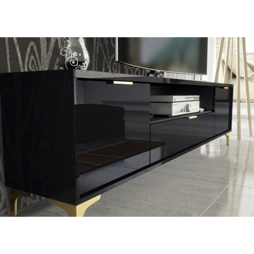 TV Unit 200cm Goldline Gloss - Glossy Black 2
