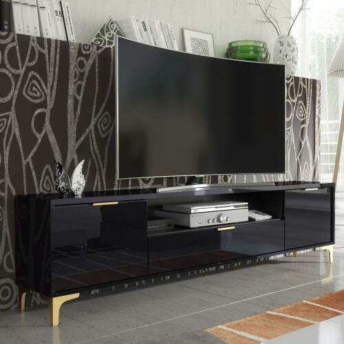 TV Unit 200cm Goldline Gloss - Glossy Black
