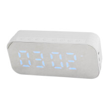 Portable White Bluetooth Alarm Clock Speaker, 1200mAh, 14.3x3.5x6.6cm