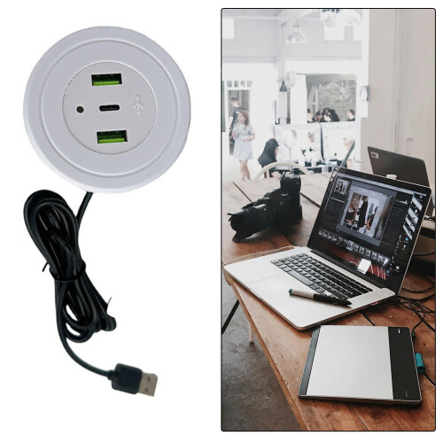 3-poorts USB-bureaugat Rond desktoplaadstation USB Type C-Wit 2