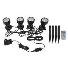 Faro subacqueo impermeabile IP68 con cambio colore RGB e telecomando, dimmerabile, ideale per laghetti, piscine e fontane.