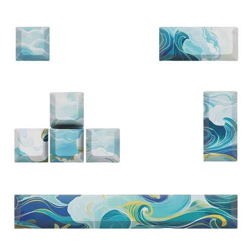 8Pcs PBT Five Side Dyes-Sub 6.25u Space Bar-Clouds and waves