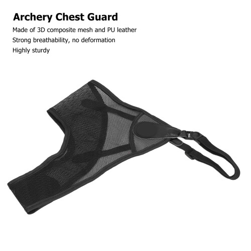 Adjustable Black Archery Chest Guard with 3D Mesh & PU Leather, Lightweight 1